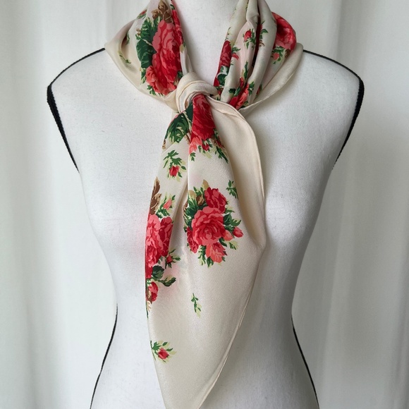 Yves Saint Laurent Vintage Silk Scarf Floral Print, Hand-Rolled Edges Japan - Picture 1 of 10